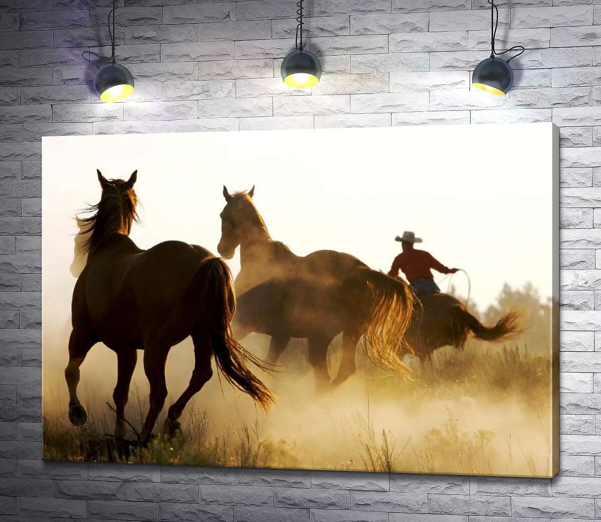 картина Бегущие лошади в пыли