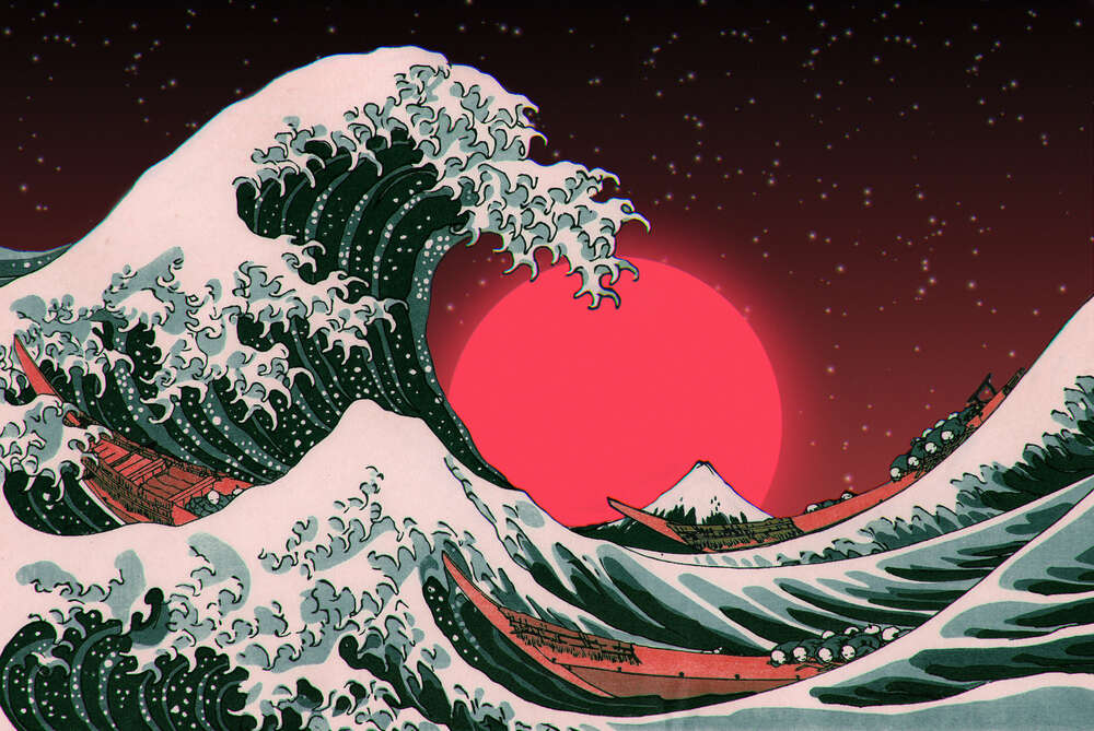 картина-постер Велика хвиля у світлі кривавого місяця