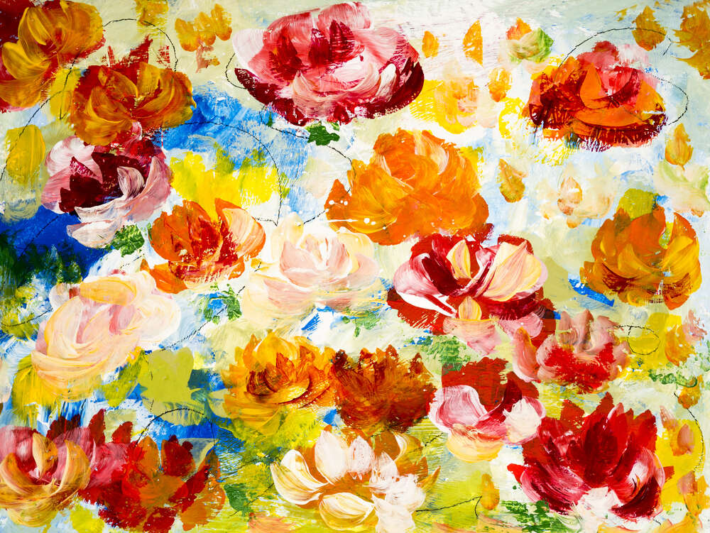 картина-постер Абстрактные красочные цветы на воде