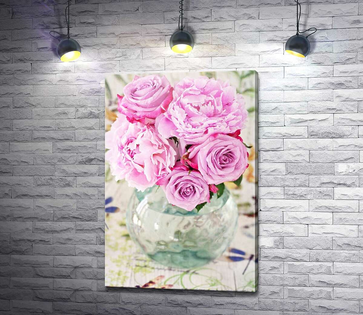 картина Розовые пионы и розы в вазе