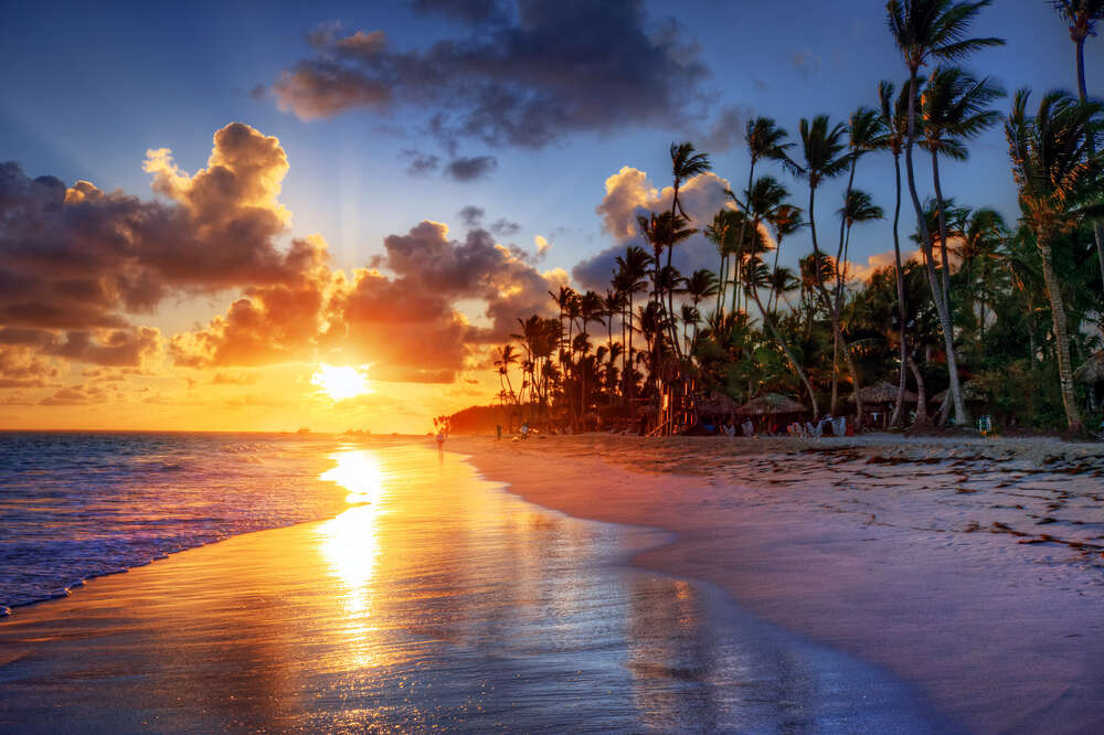картина-постер Закат на тропическом пляже