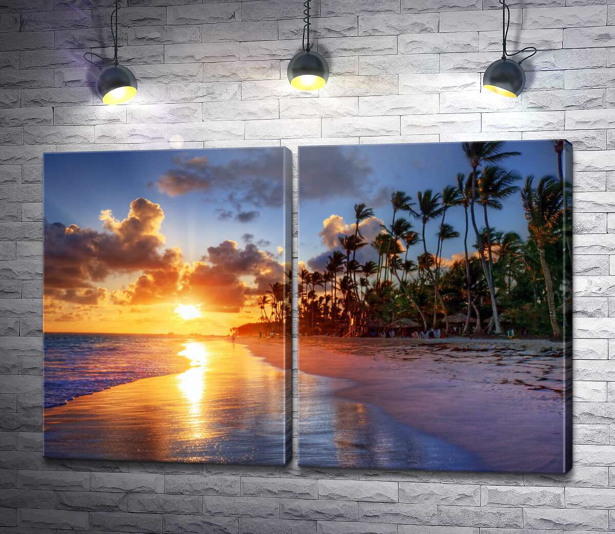 модульна картина Захід сонця на тропічному пляжі