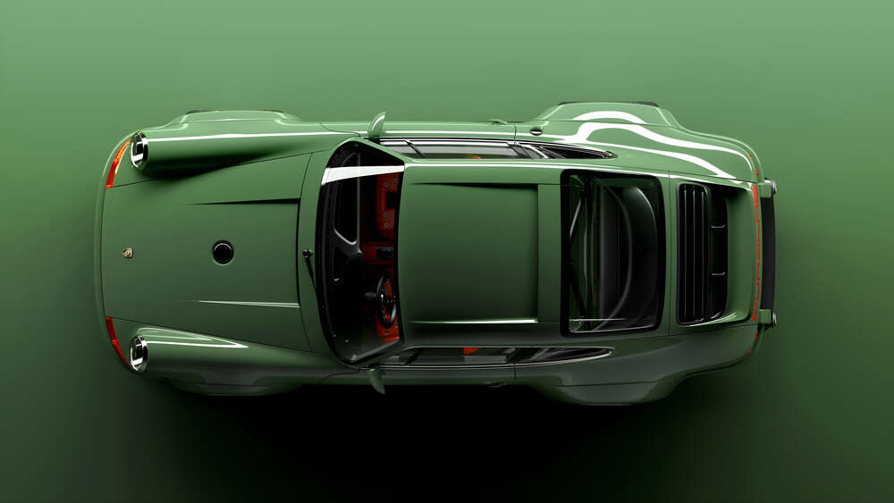 картина-постер Зелений Porsche 911, вид зверху