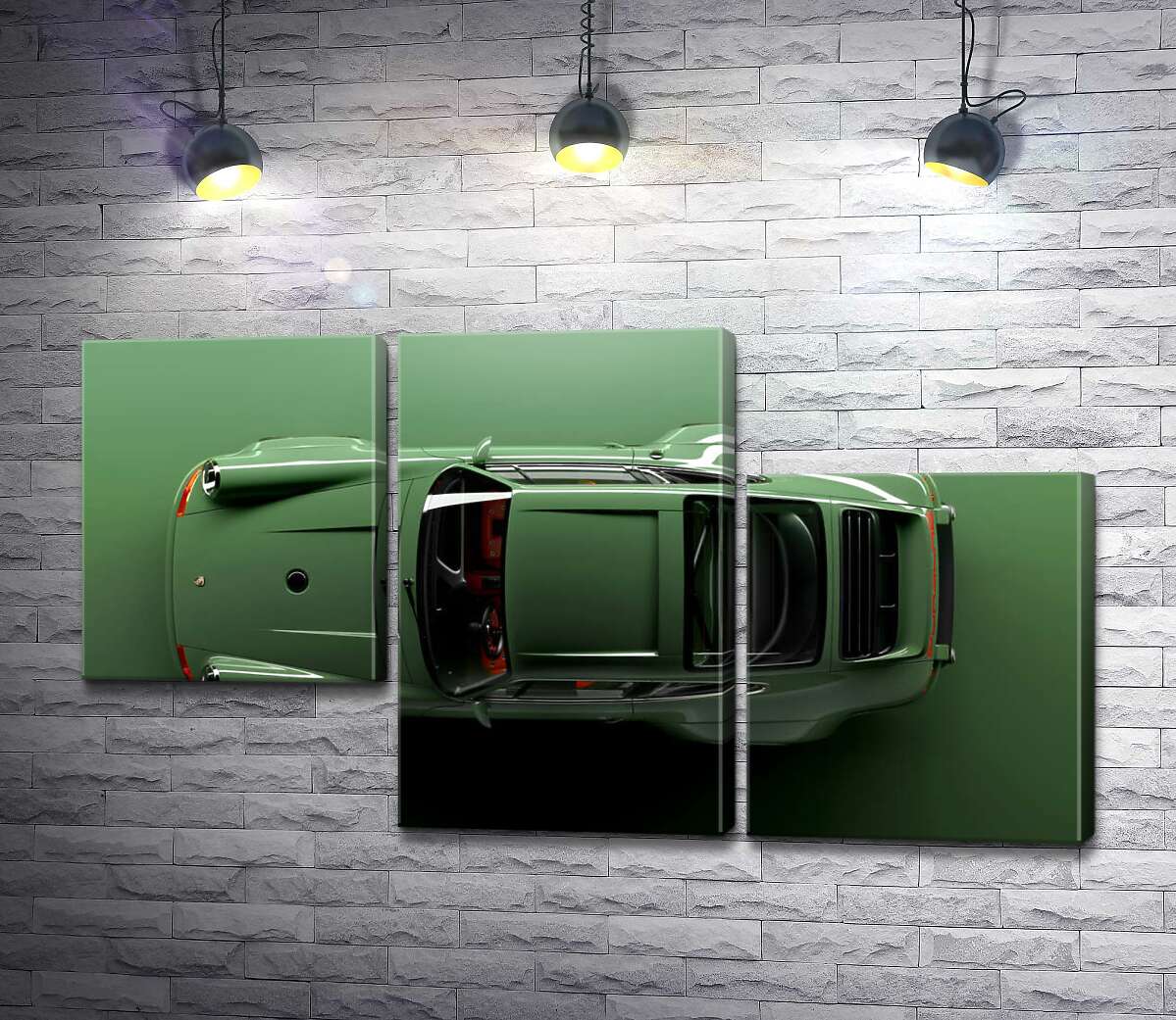 модульна картина Зелений Porsche 911, вид зверху (Модуль №13)