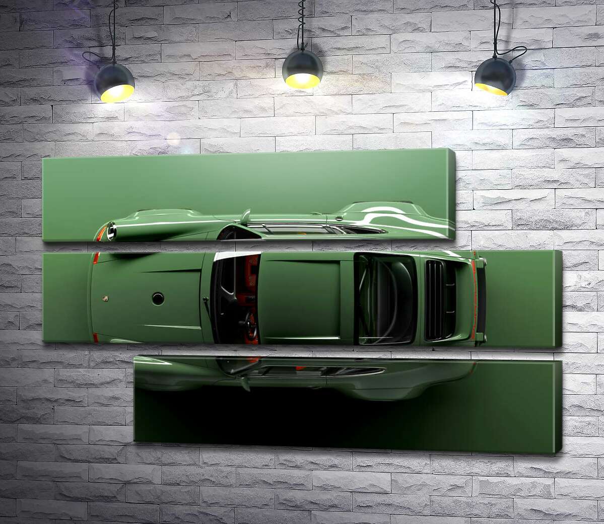 модульная картина Зелёный Porsche 911, вид сверху (Модуль №16)