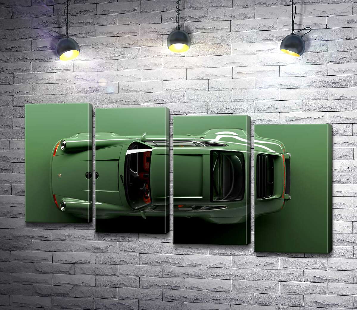 модульна картина Зелений Porsche 911, вид зверху (Модуль №19)