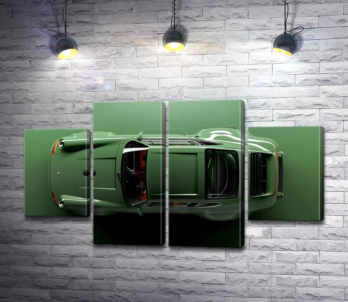 модульная картина Зелёный Porsche 911, вид сверху (Модуль №20)