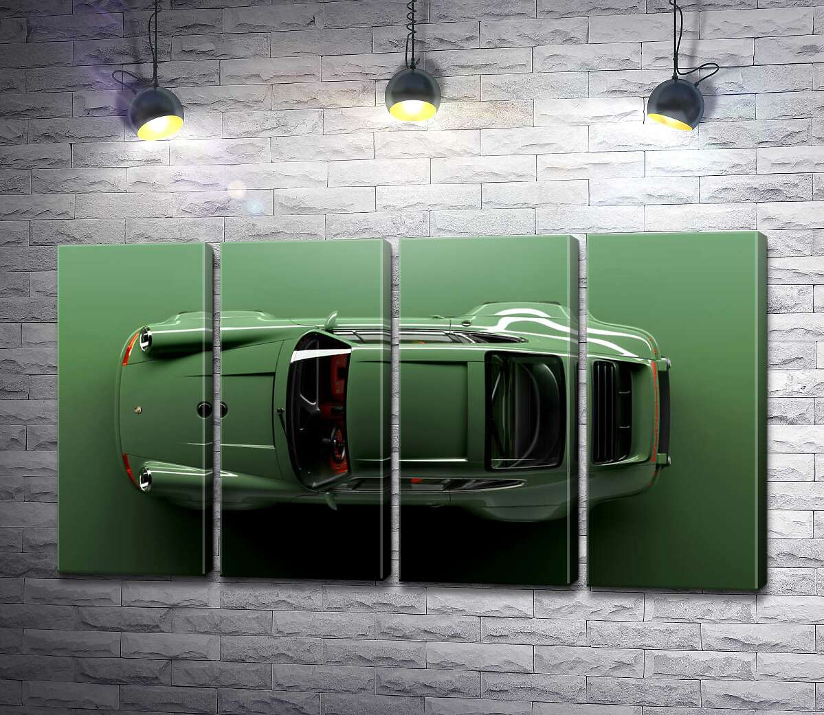 модульна картина Зелений Porsche 911, вид зверху (Модуль №24)