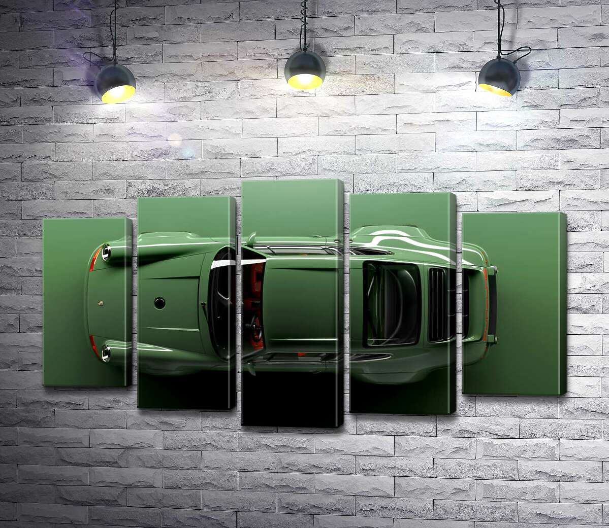 модульная картина Зелёный Porsche 911, вид сверху (Модуль №4)