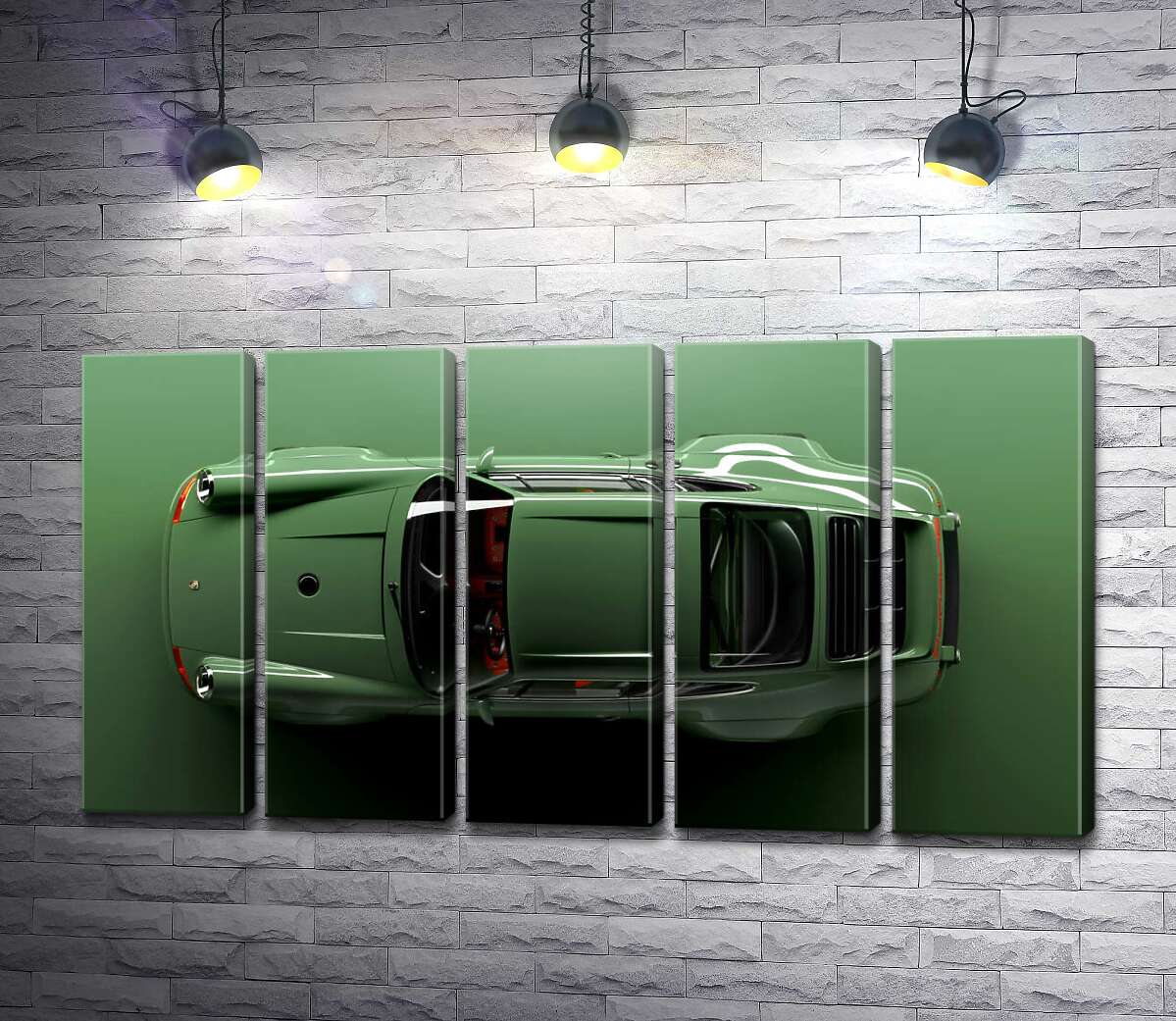модульная картина Зелёный Porsche 911, вид сверху (Модуль №26)