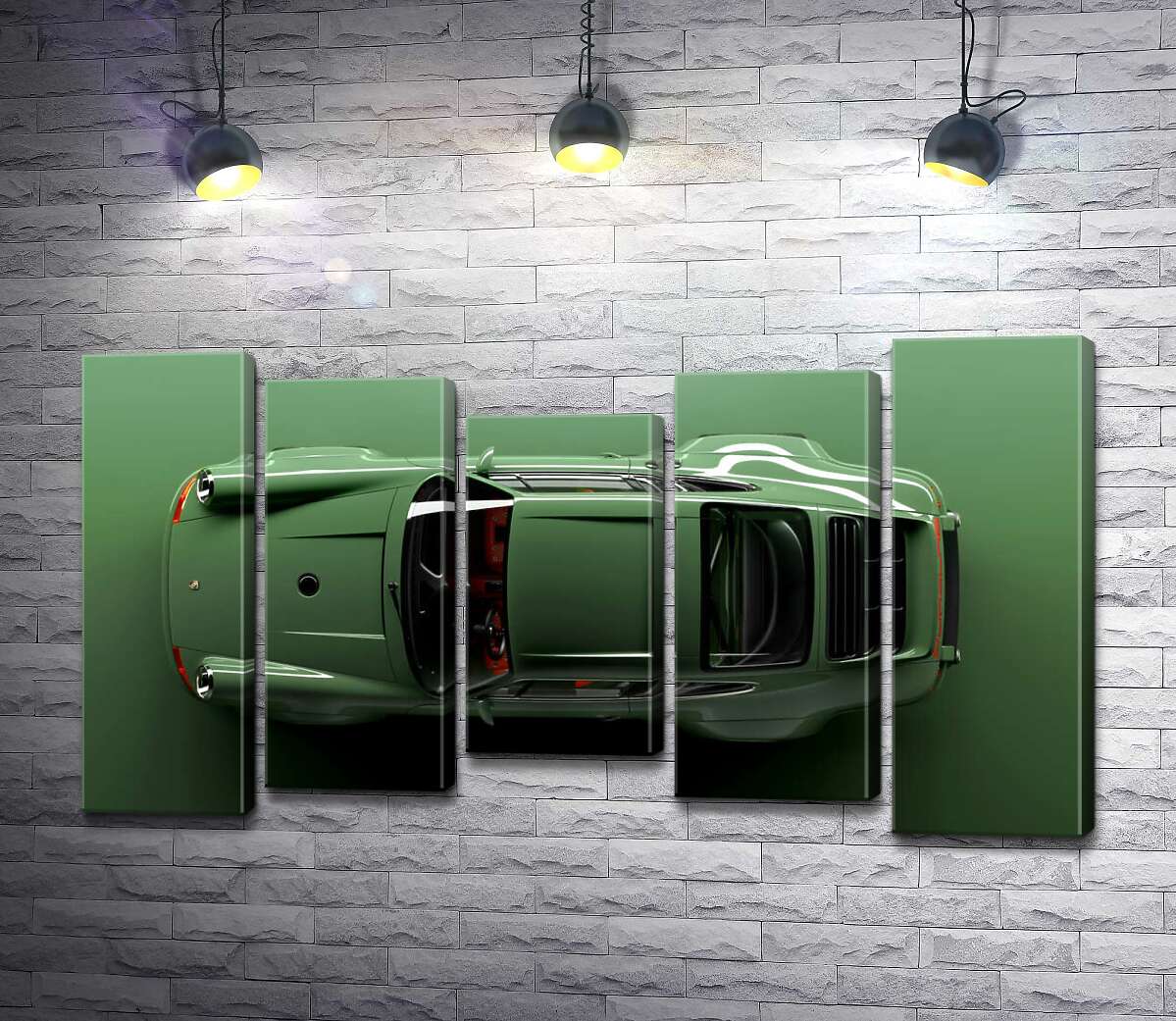 модульная картина Зелёный Porsche 911, вид сверху (Модуль №27)