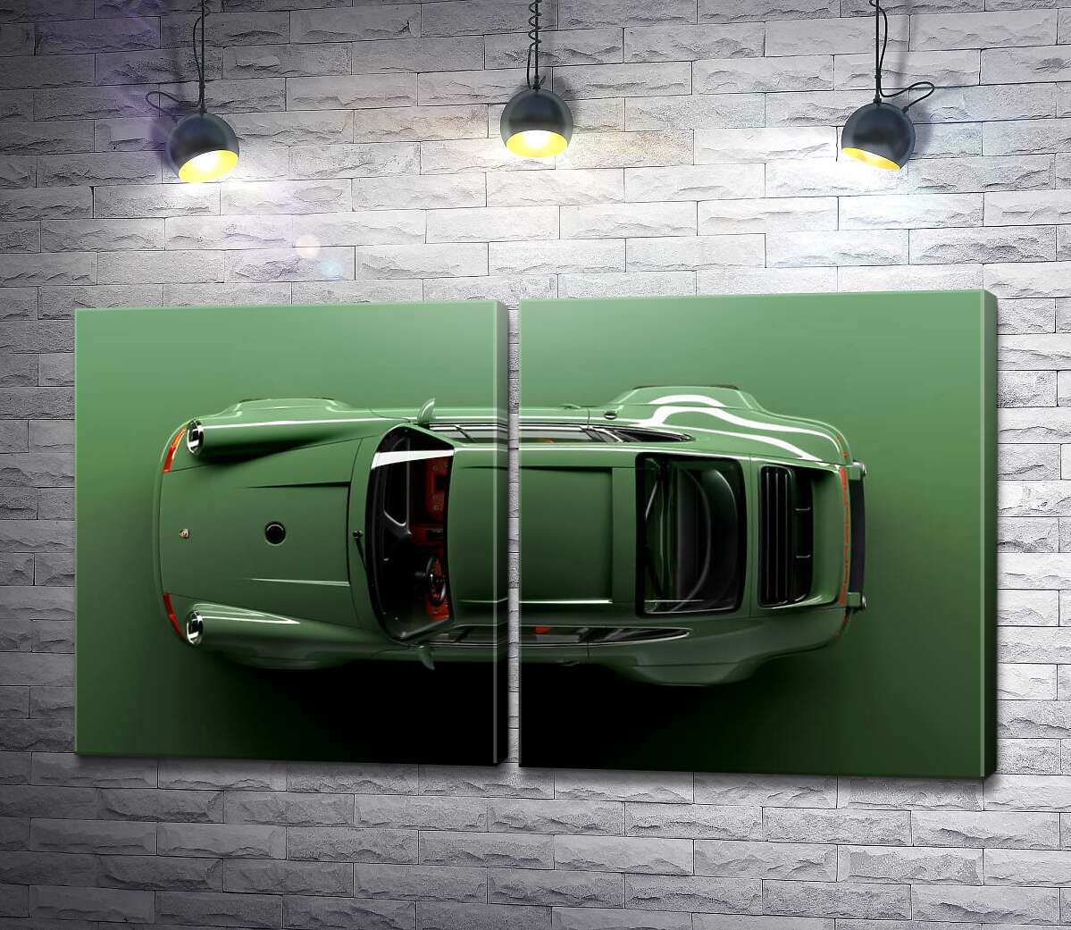 модульна картина Зелений Porsche 911, вид зверху