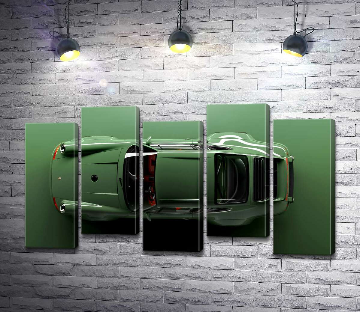 модульная картина Зелёный Porsche 911, вид сверху (Модуль №30)