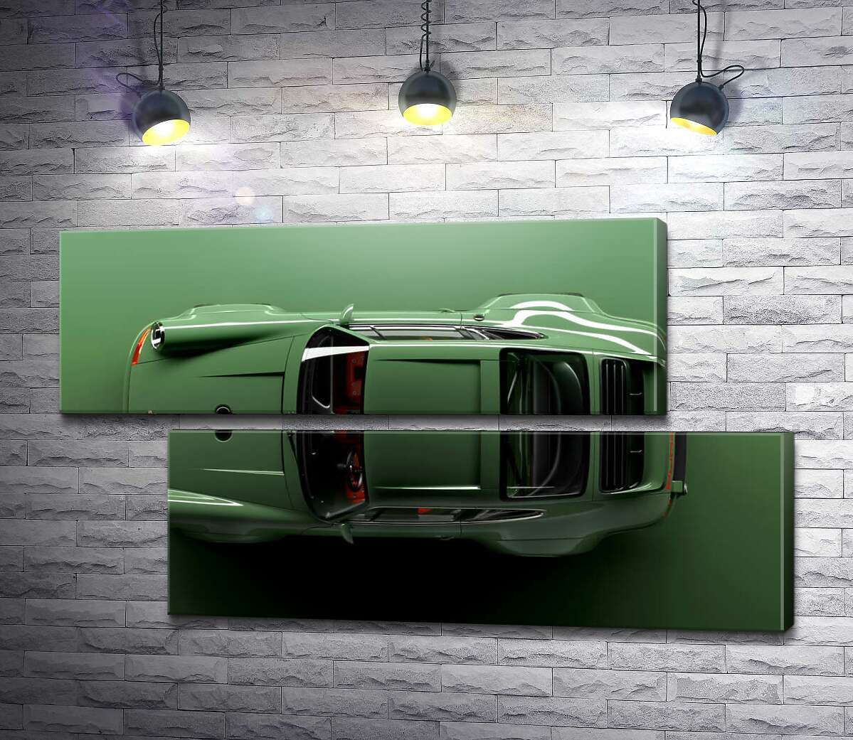 модульная картина Зелёный Porsche 911, вид сверху (Модуль №8)