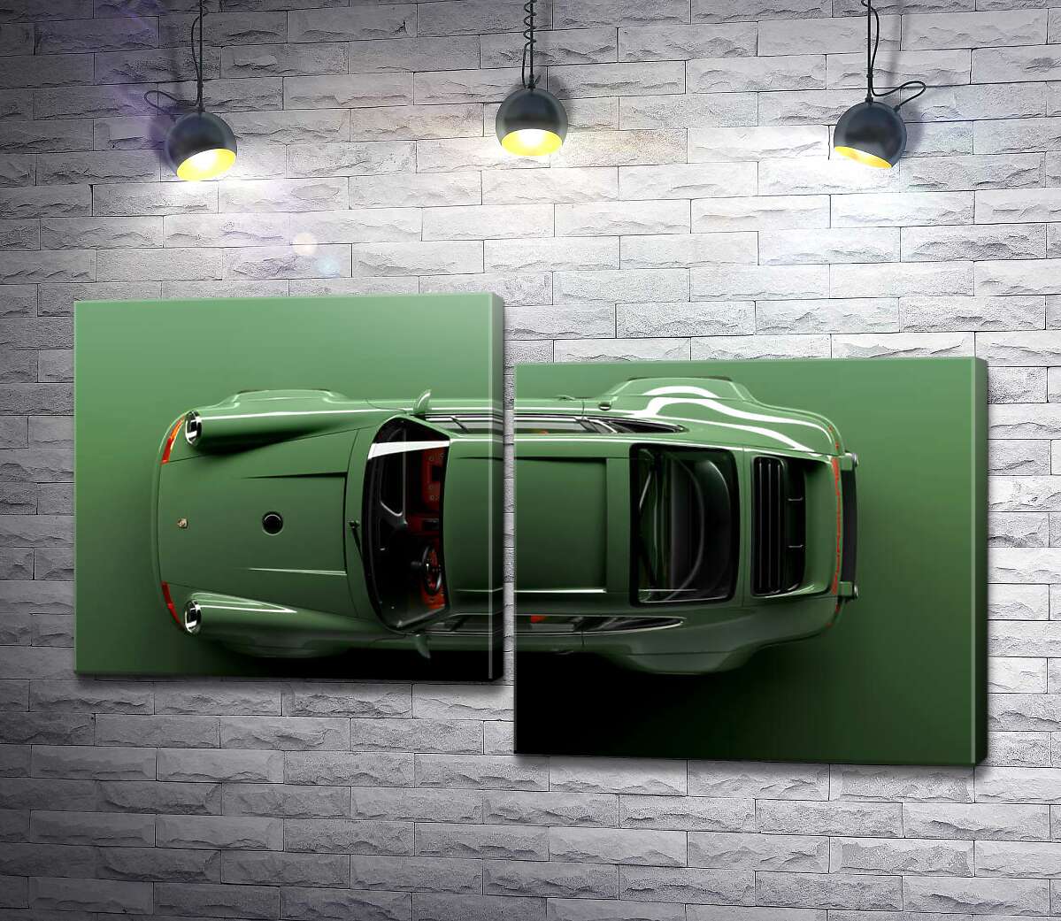 модульная картина Зелёный Porsche 911, вид сверху (Модуль №9)