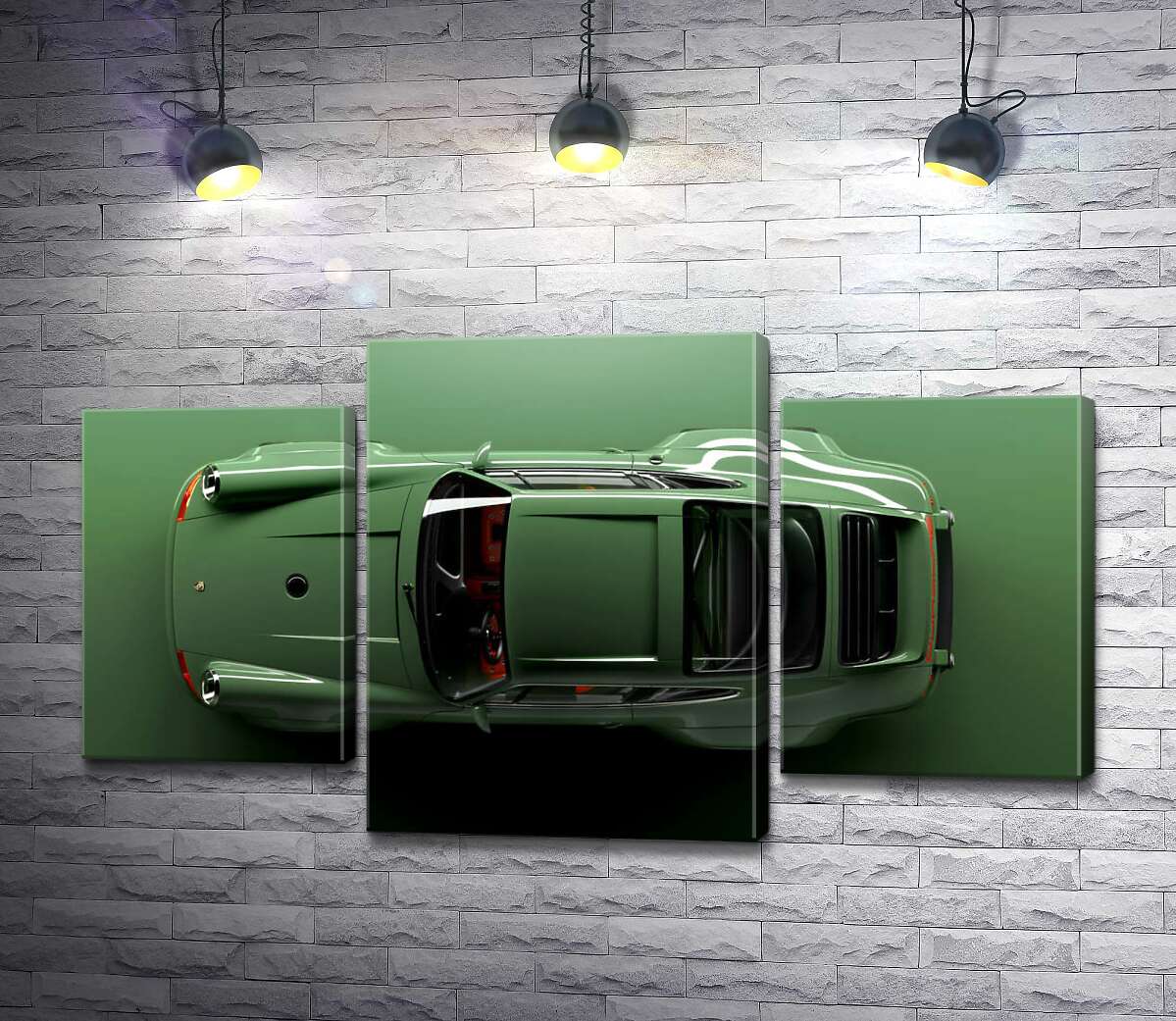 модульная картина Зелёный Porsche 911, вид сверху (Модуль №10)