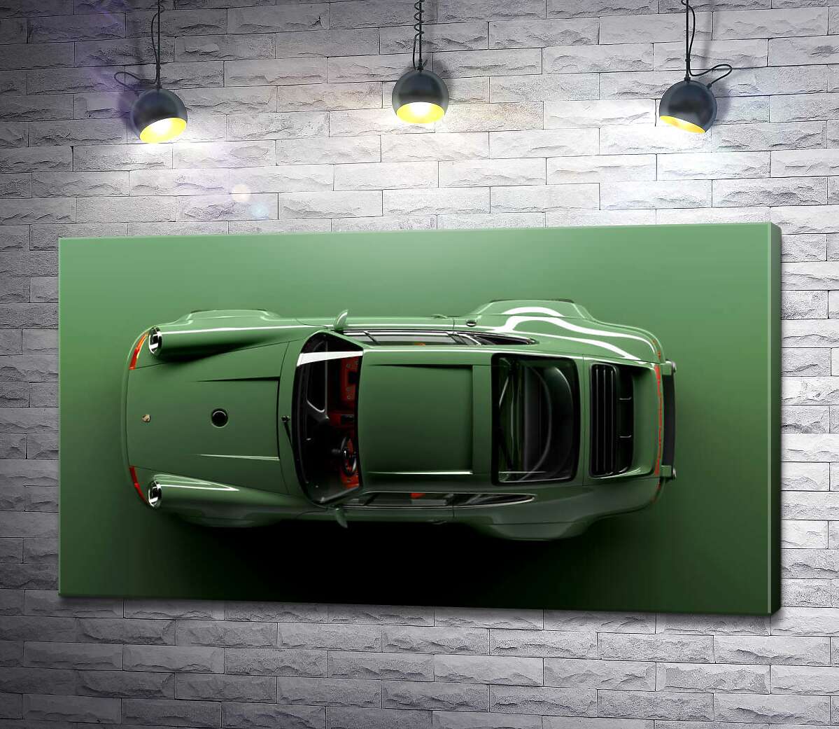 картина Зелёный Porsche 911, вид сверху