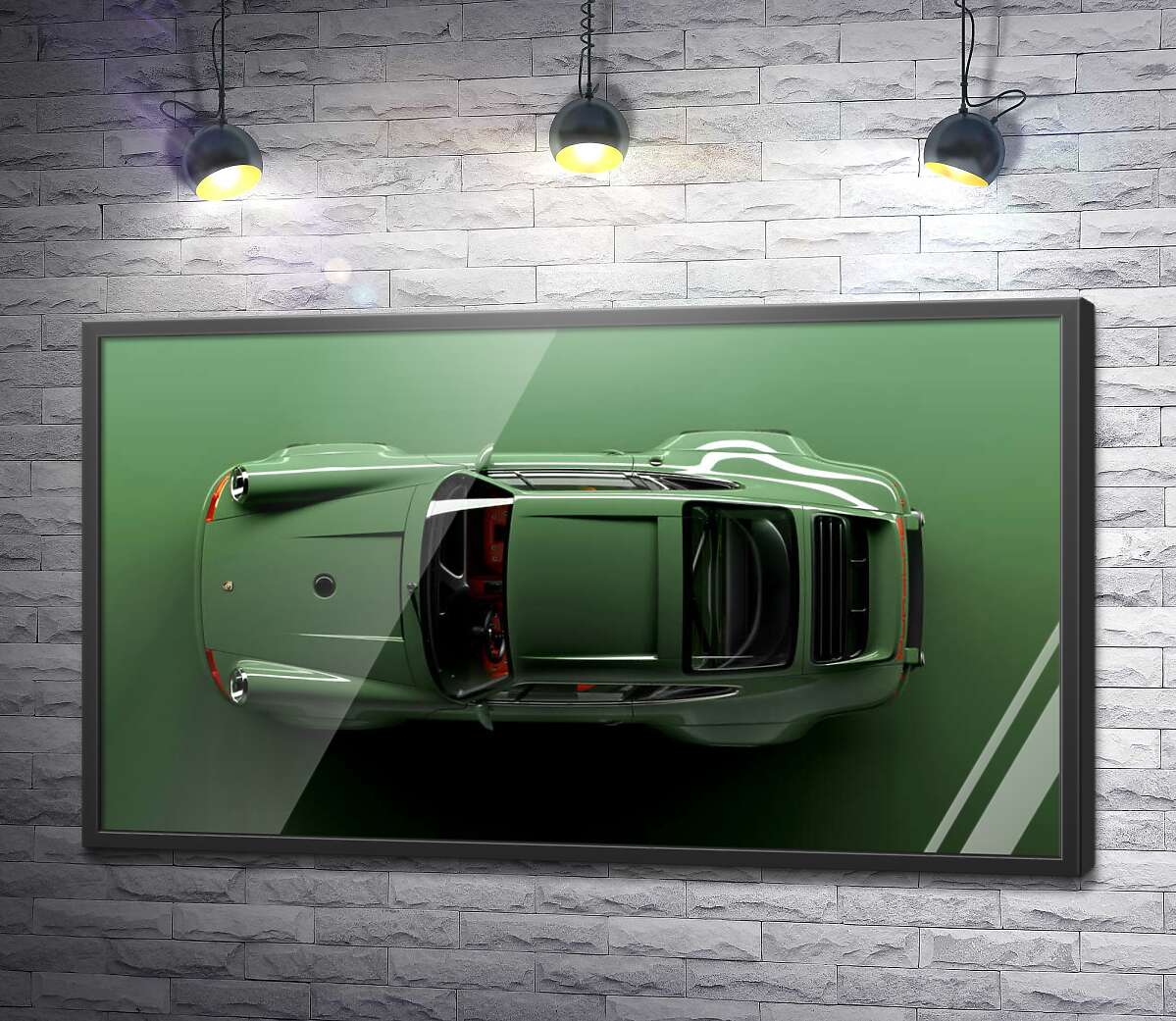 постер Зелёный Porsche 911, вид сверху