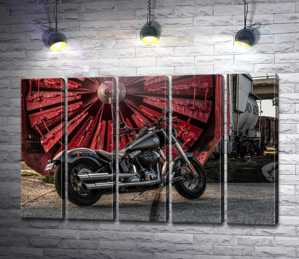 модульная картина Мотоцикл Harley Davidson на фоне турбины (Модуль №26)