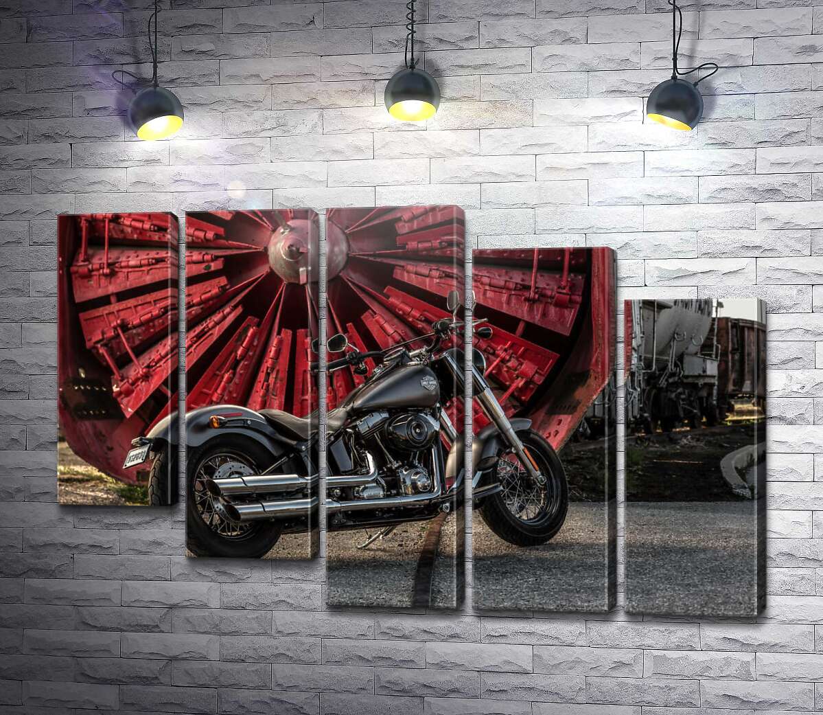 модульна картина Мотоцикл Harley Davidson на тлі турбіни (Модуль №28)