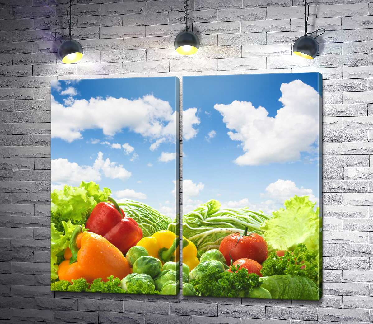 модульная картина Свежие овощи под голубым небом