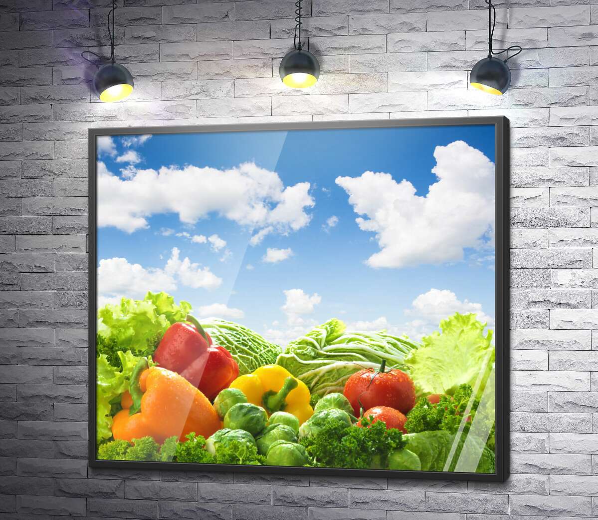 постер Свежие овощи под голубым небом