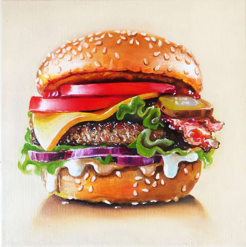картина-постер Соковитий багатошаровий гамбургер