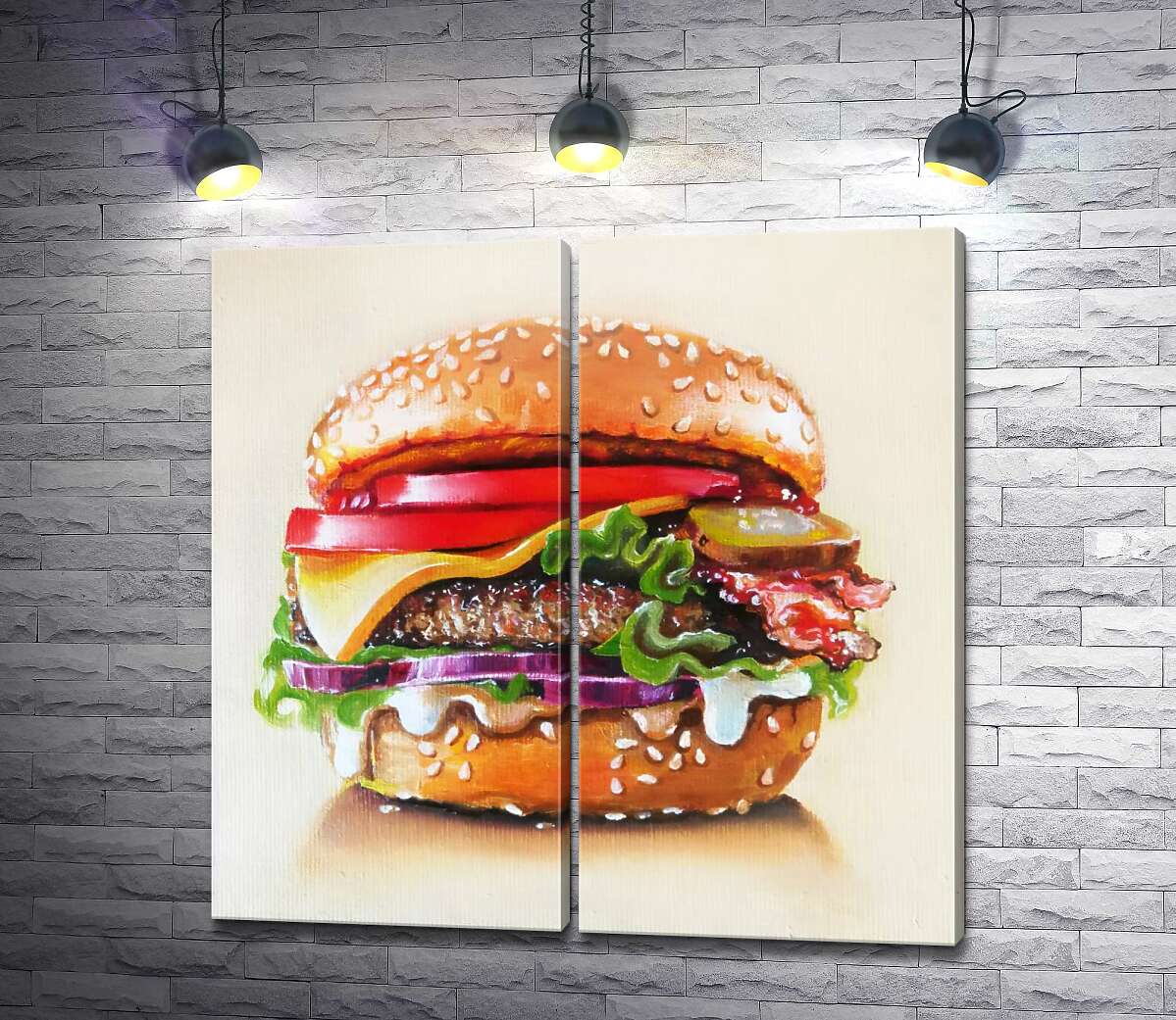 модульна картина Соковитий багатошаровий гамбургер