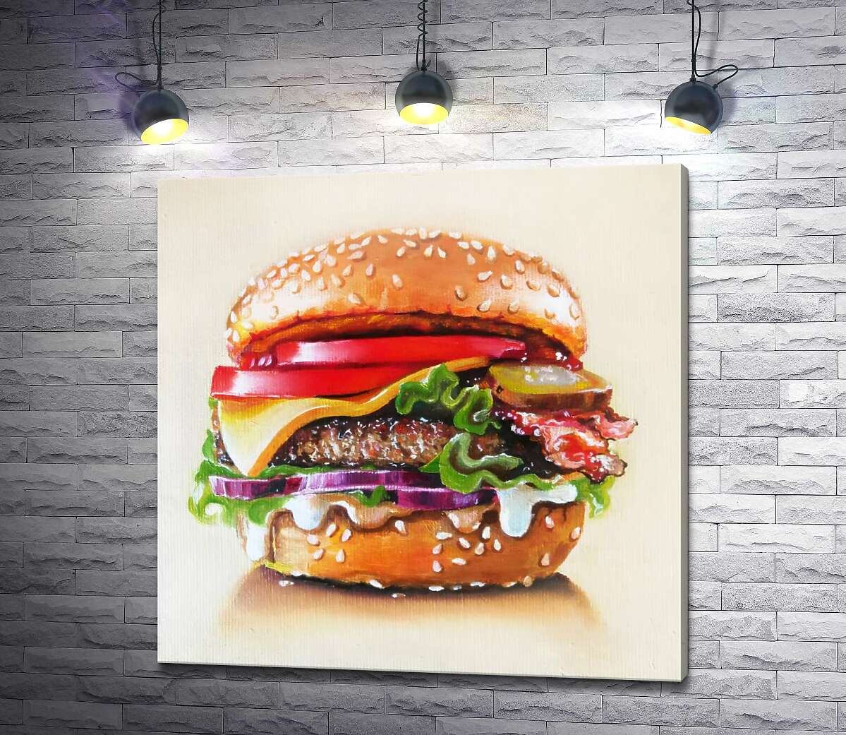 картина Сочный многослойный гамбургер