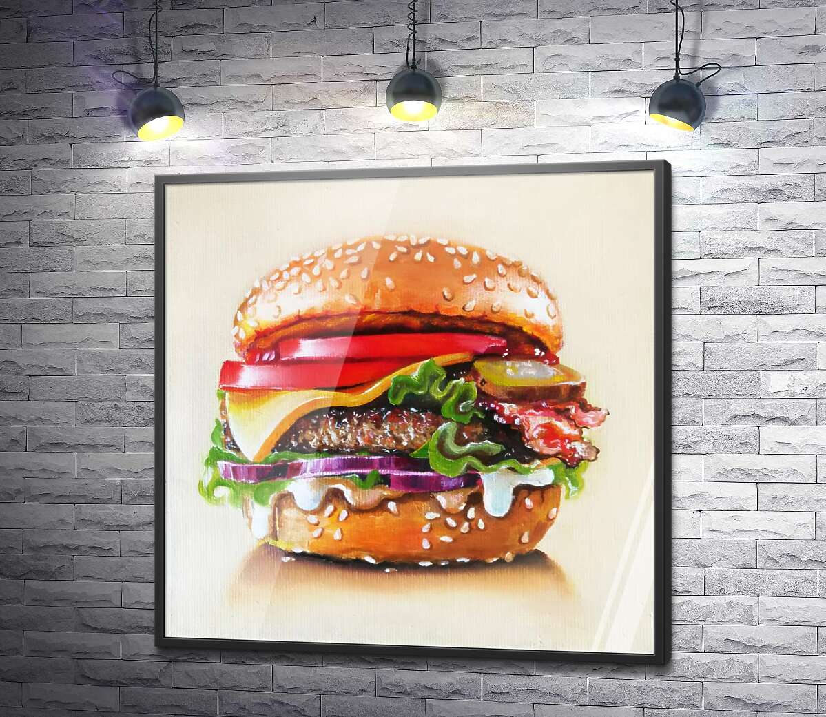 постер Соковитий багатошаровий гамбургер