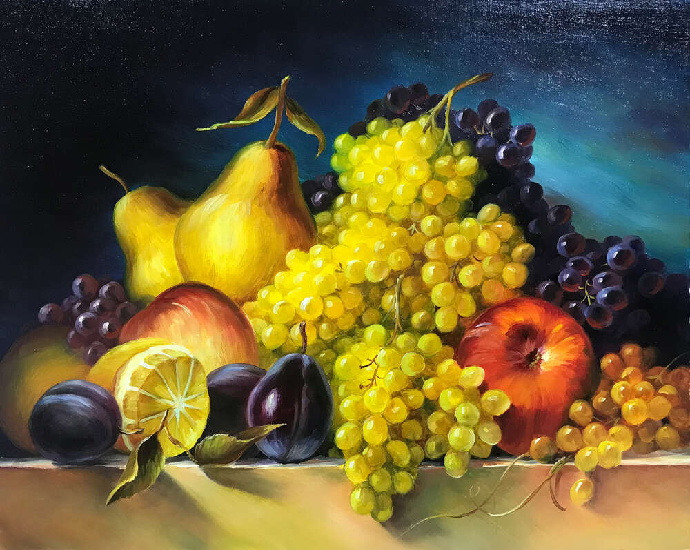 картина-постер Груши и яблоки утопают в винограде