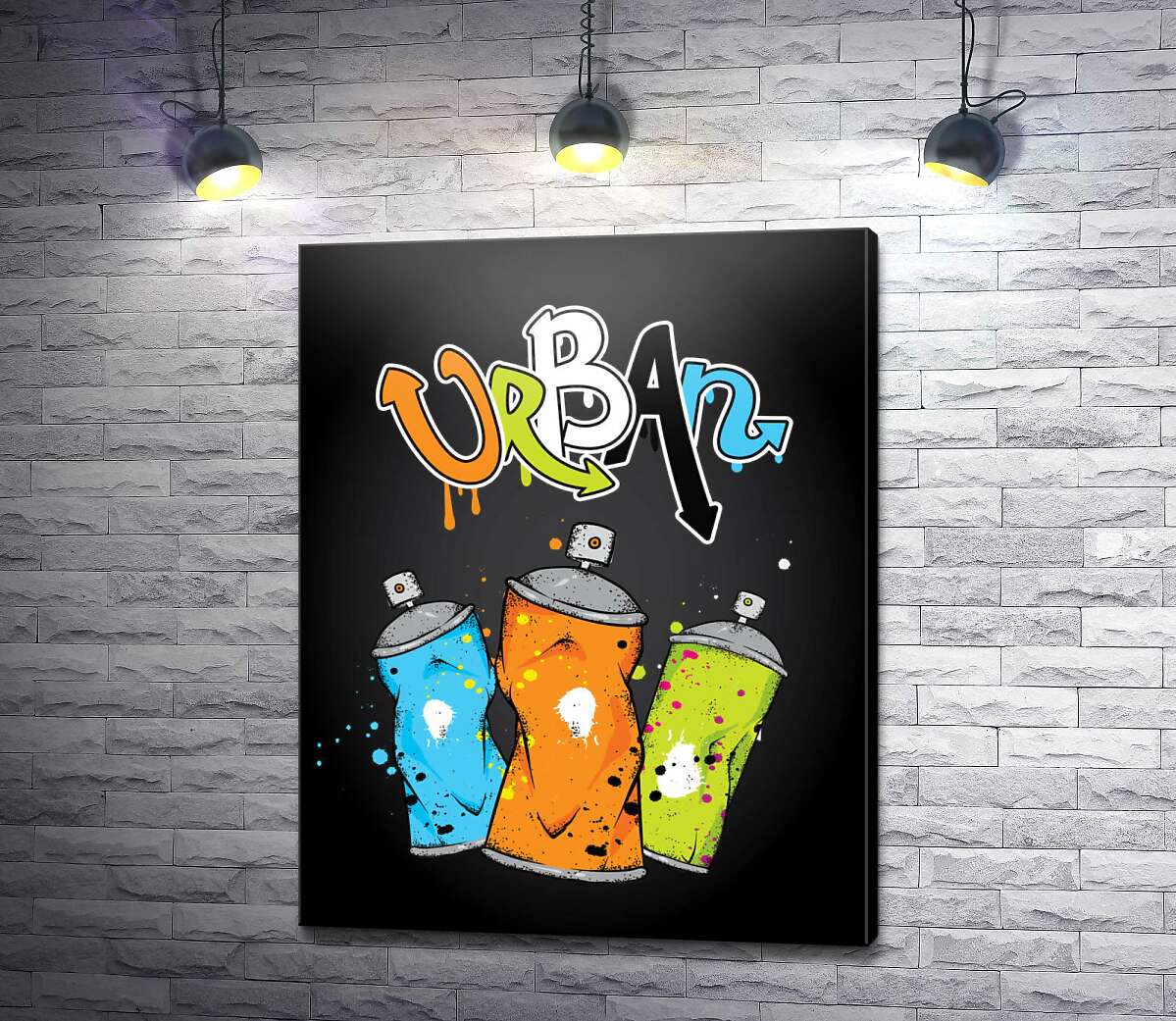 картина Граффити-надпись над баллончиками с краской: "URBAN"