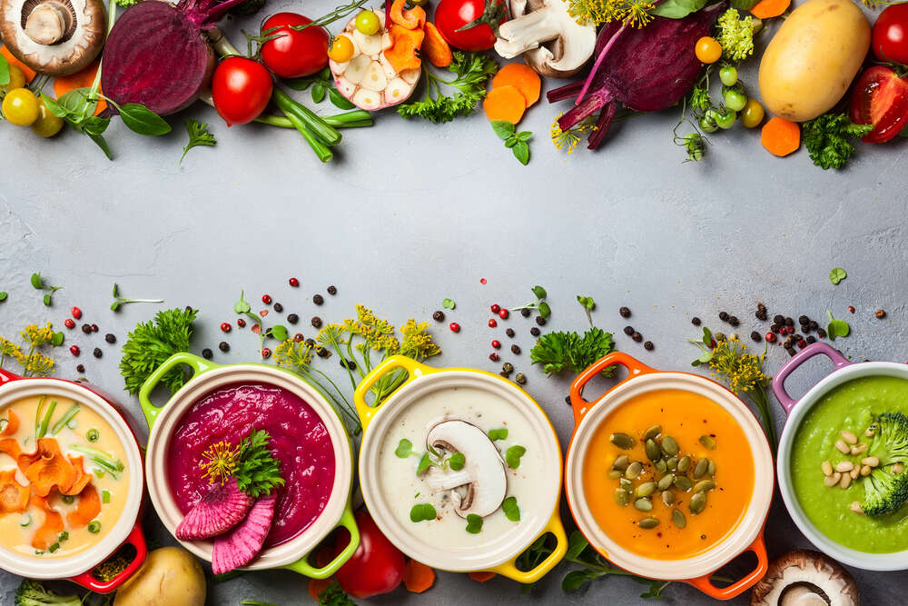 картина-постер Парад разноцветных ингредиентов и супов