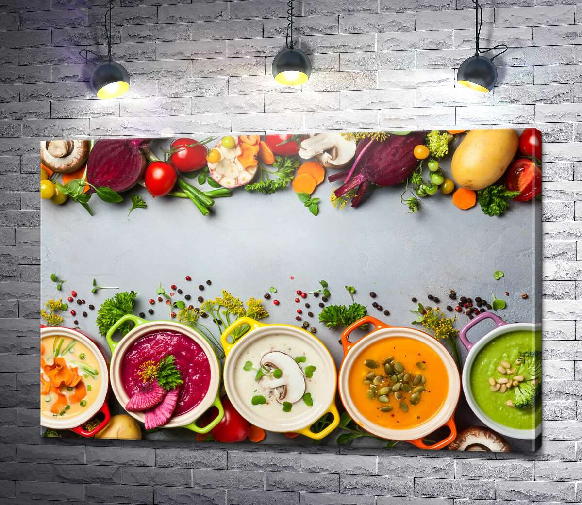 картина Парад разноцветных ингредиентов и супов