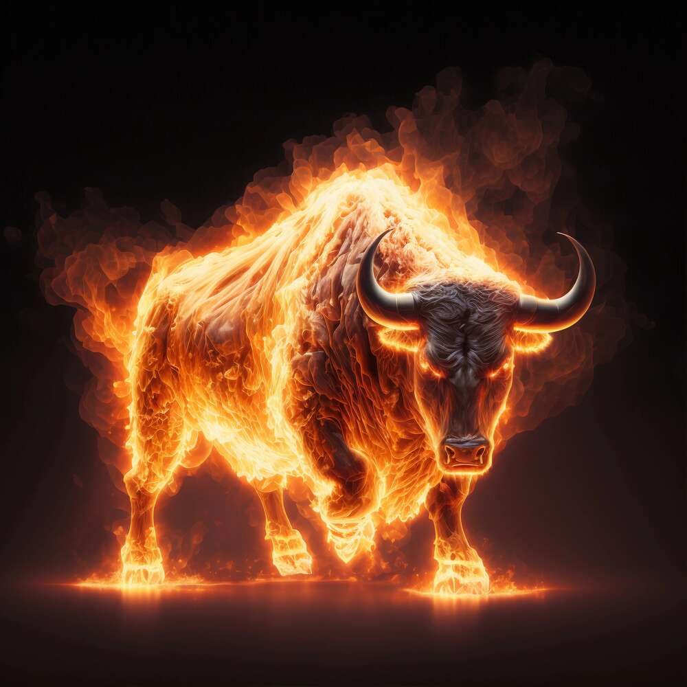 картина-постер Розлючений вогняний бик