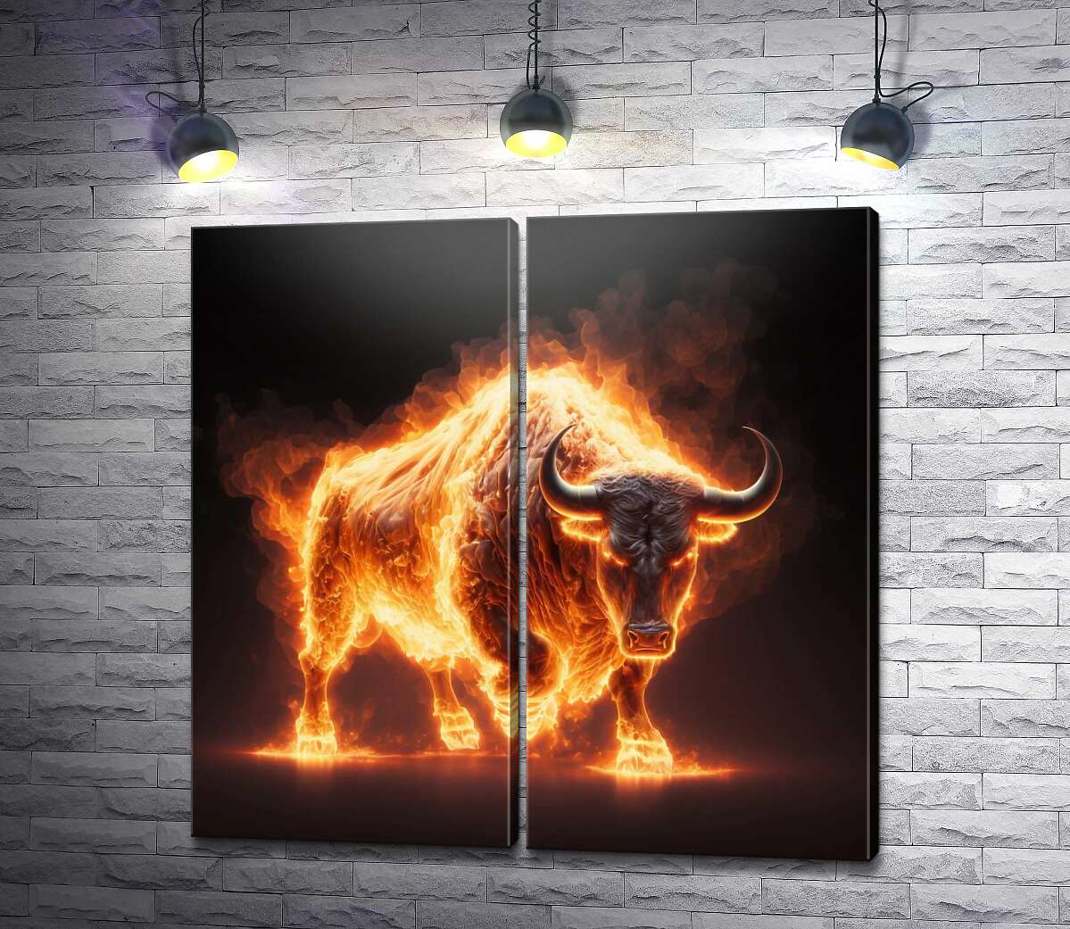 модульна картина Розлючений вогняний бик