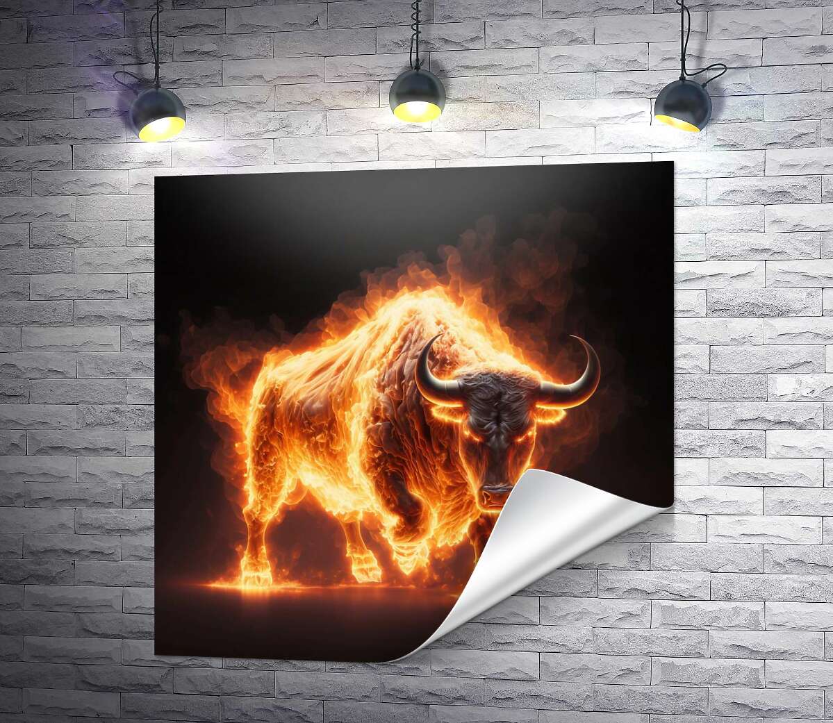 друк Розлючений вогняний бик