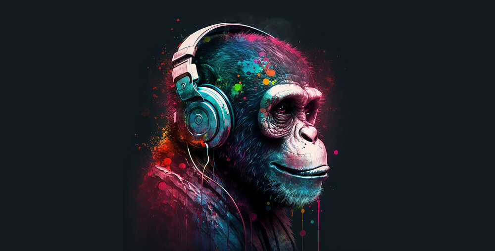 картина-постер Шимпанзе меломан в наушниках