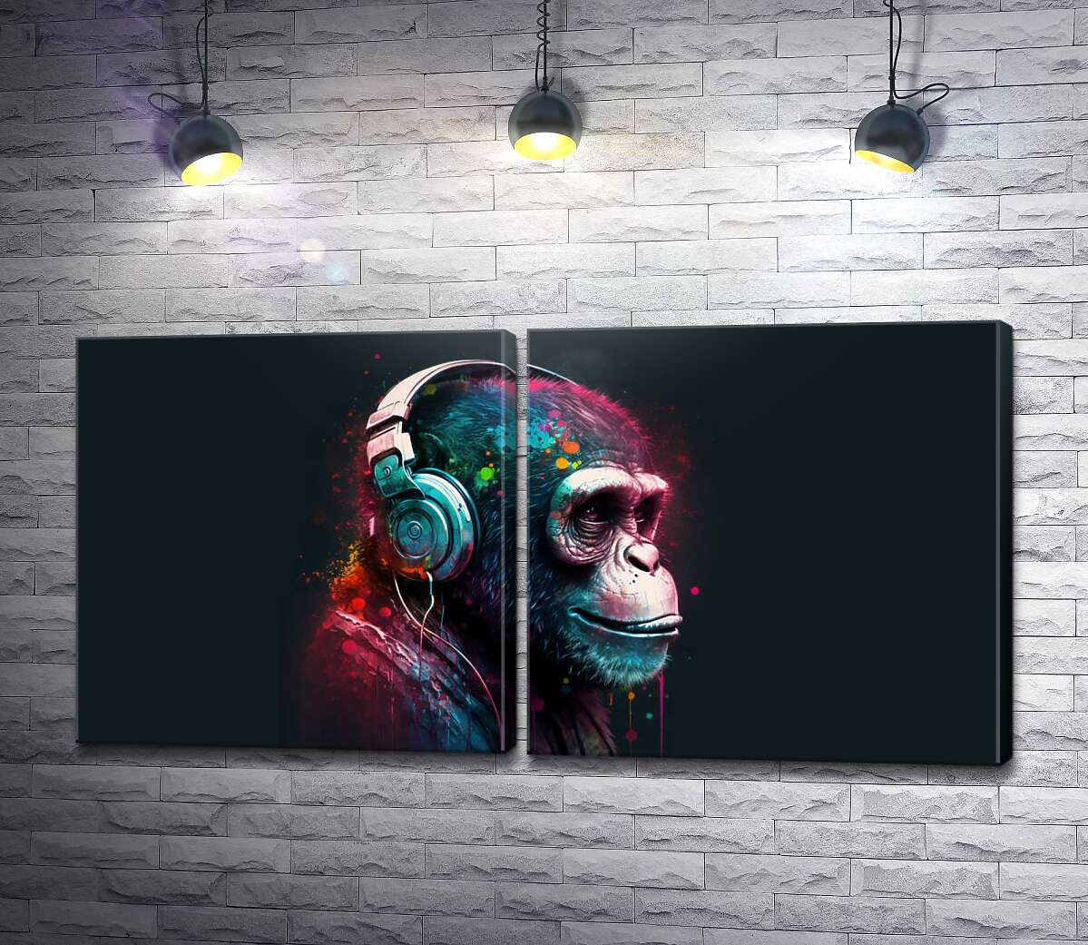 модульна картина Шимпанзе меломан у навушниках