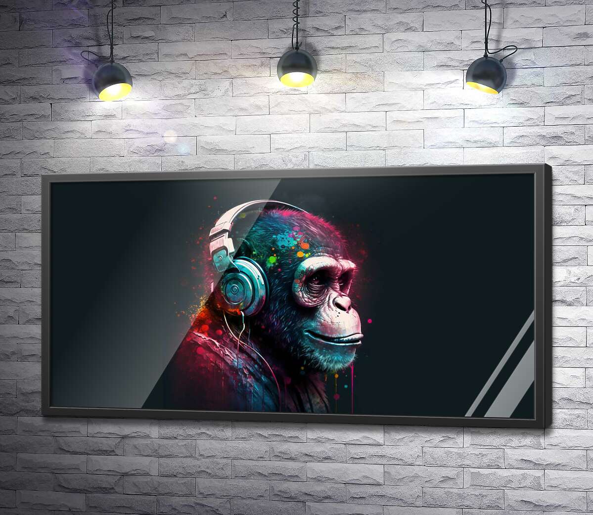 постер Шимпанзе меломан у навушниках