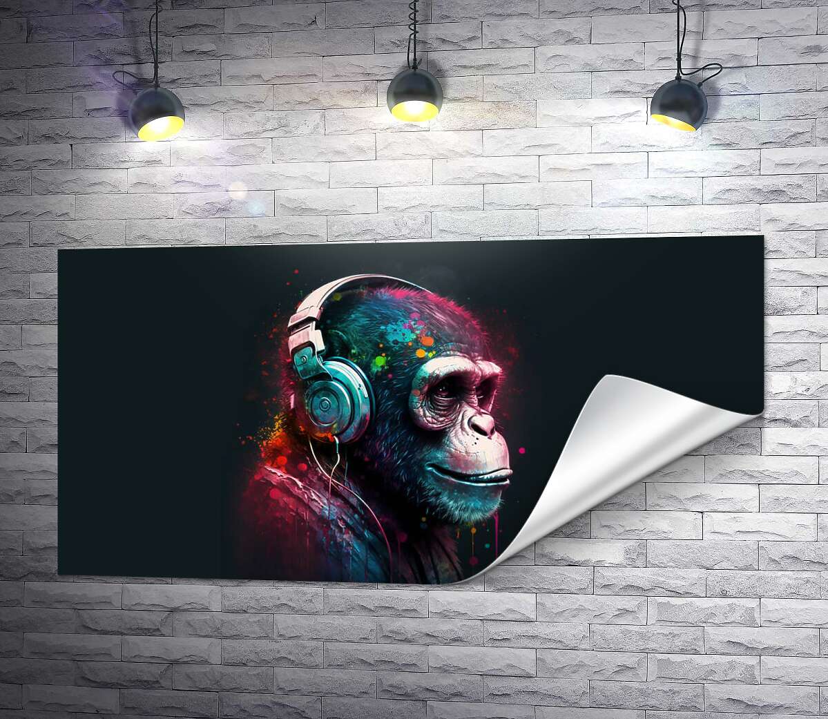 друк Шимпанзе меломан у навушниках