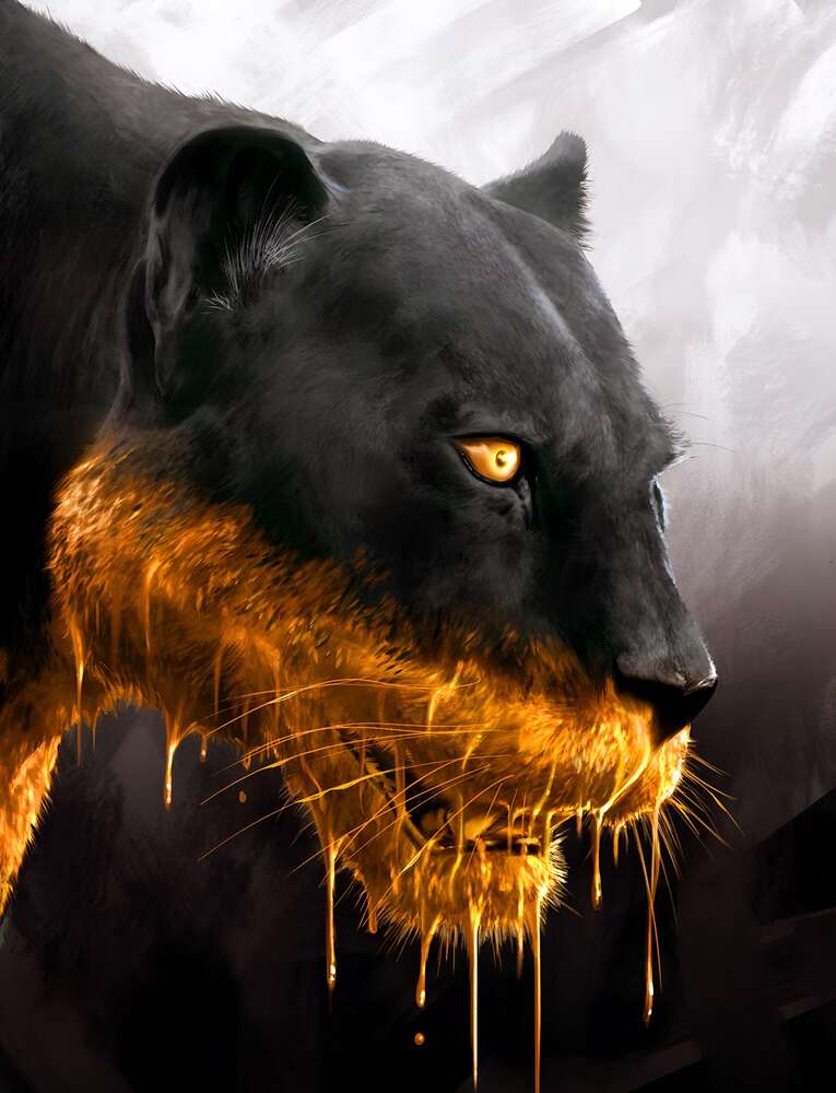 картина-постер Черная пантера в золоте
