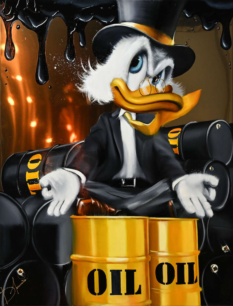 картина-постер Скрудж медитирует на золотых нефтяных бочках