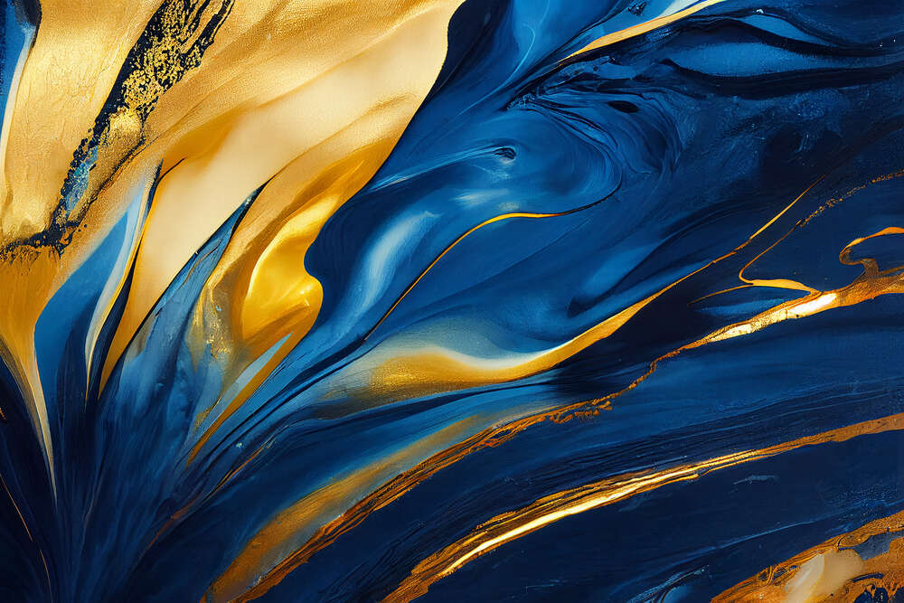 картина-постер Абстрактные сине-золотые волны