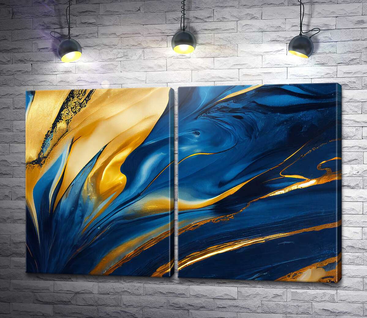 модульная картина Абстрактные сине-золотые волны