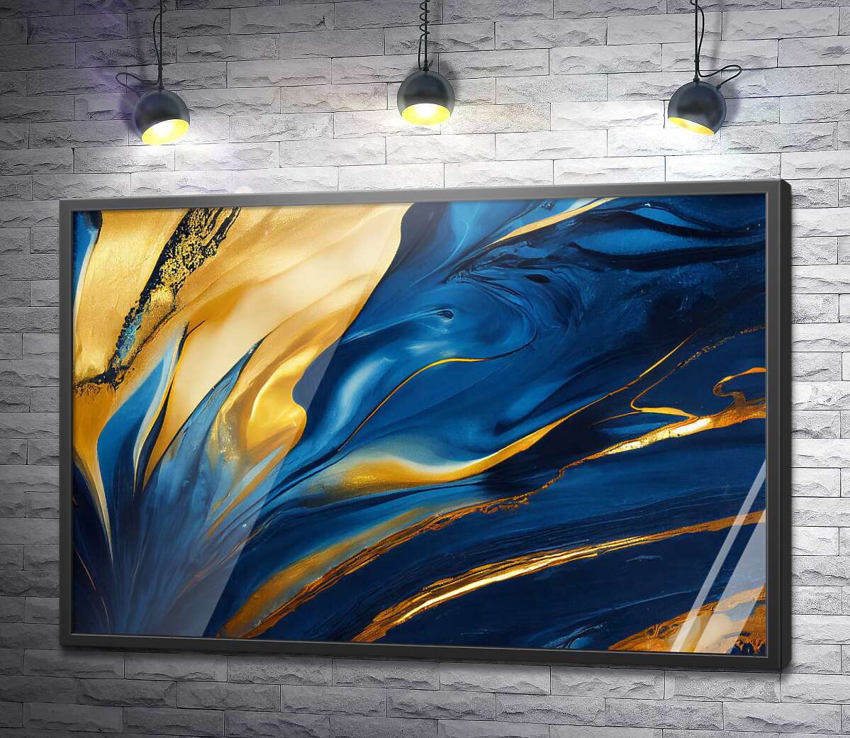 постер Абстрактные сине-золотые волны