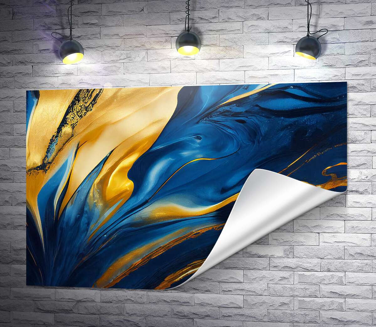друк Абстрактні синьо-золоті хвилі