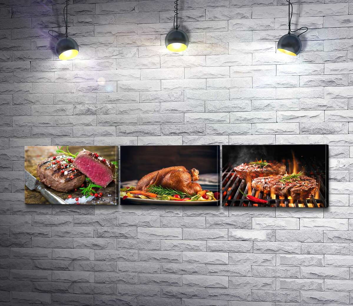 модульная картина-коллаж Набор мясных блюд (стейк, курица)