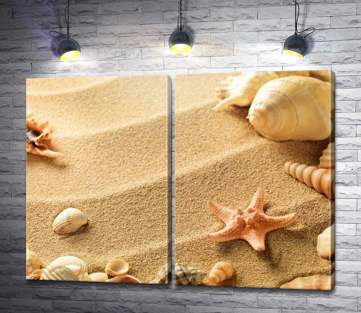 модульная картина Ракушки на песчаных волнах