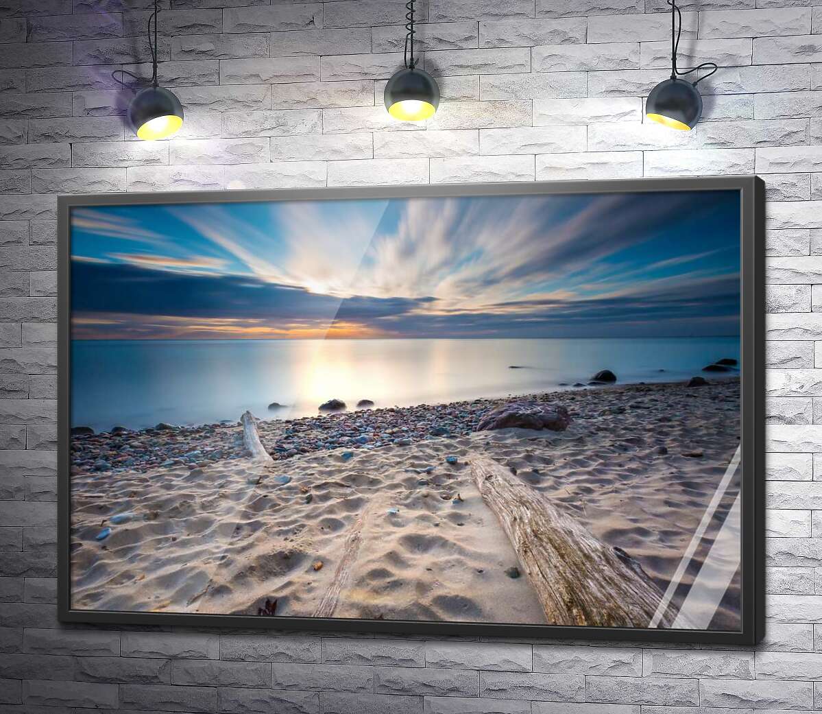 постер Спокойный рассвет на диком пляже